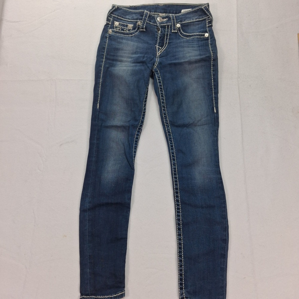 True Religion Legging Womens 27 Naturaline Big T Blue Contrast Stitch EUC